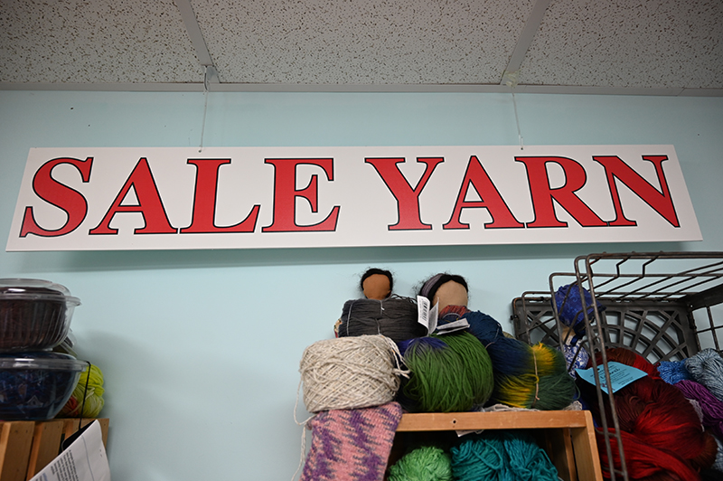 An image of a 'Sale Yarn' sign in a knitting store in Somers Connecticut